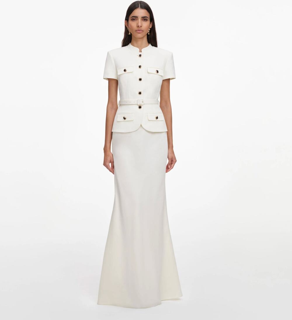 Self-Portrait Cream Linen Blend Peplum Maxi Dress